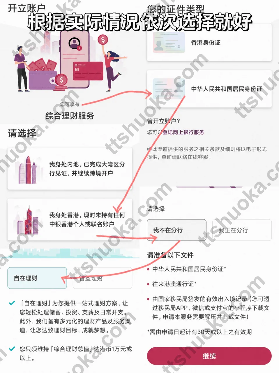 中银香港 App 开立账户入口与账户选择页面