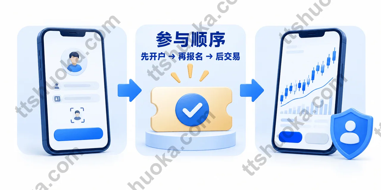 BIT苹果活动流程配图，展示注册认证、活动报名和美股交易三个阶段
