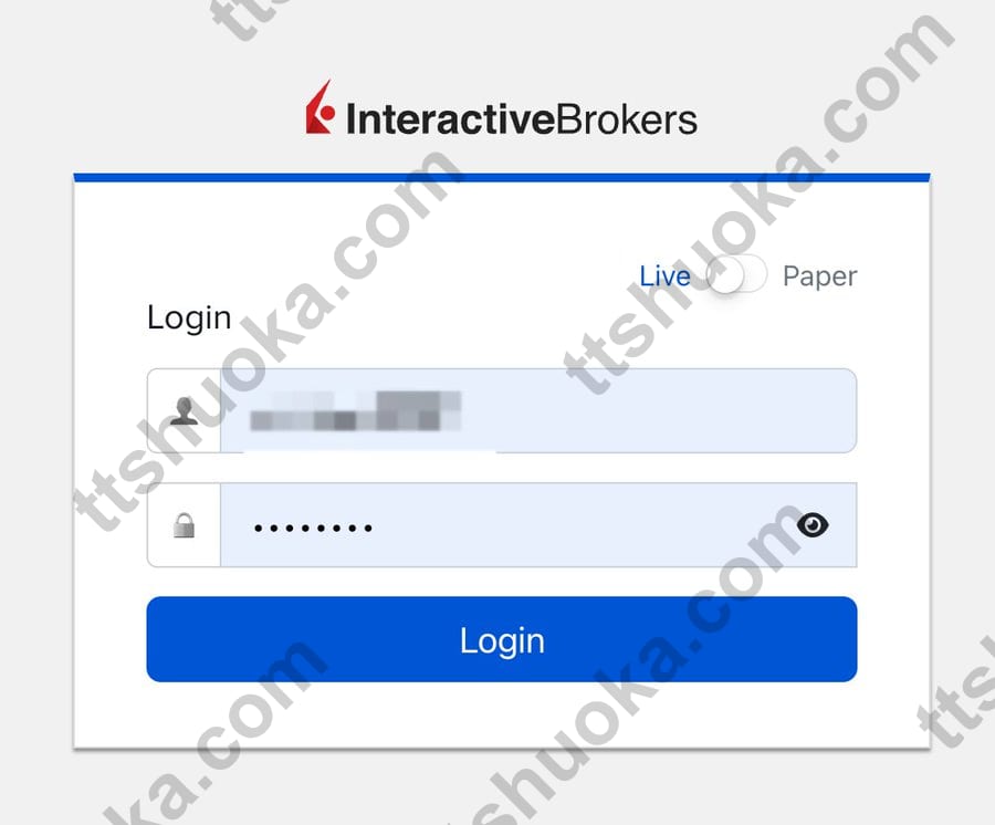 Interactive Brokers 登录页面，使用现有账户登录连接器