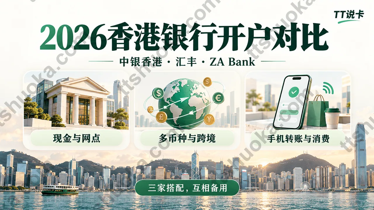 2026香港银行开户对比：中银香港现金与网点、汇丰多币种与跨境、ZA Bank手机转账与消费，三家搭配互相备用