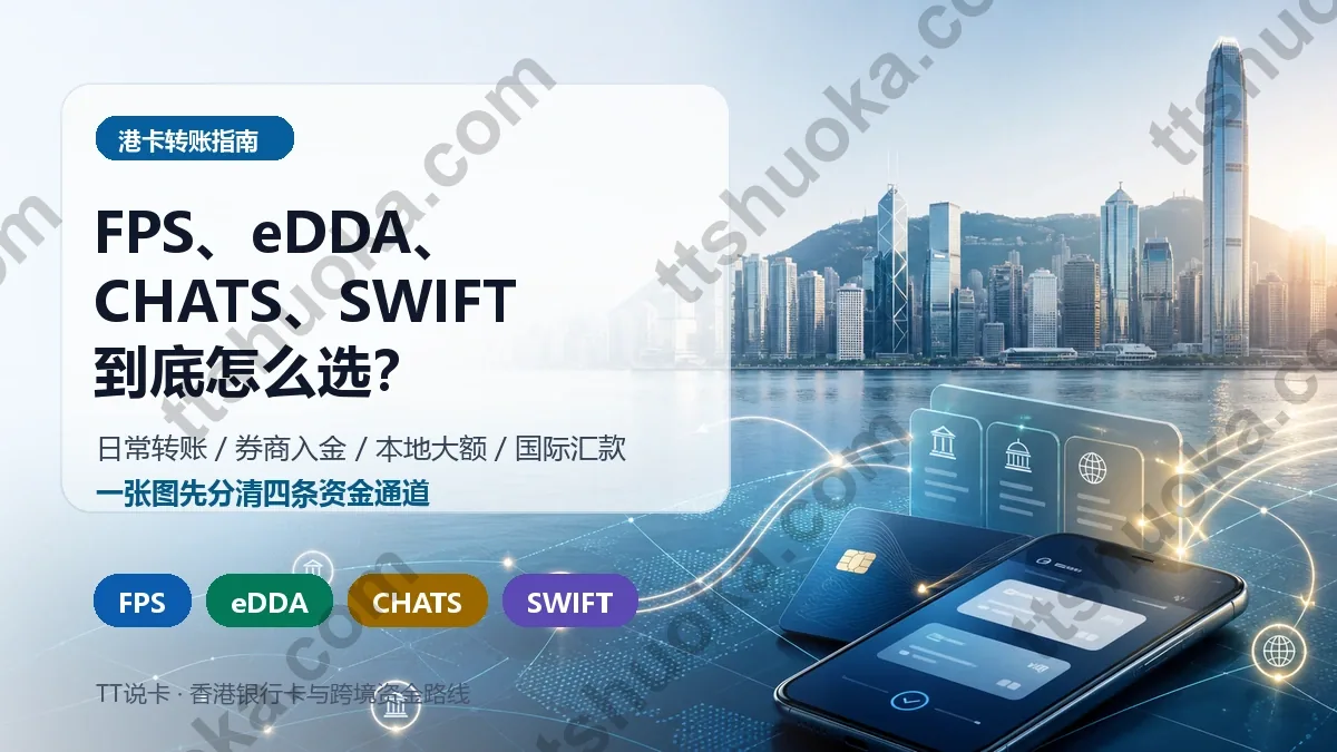 香港银行卡四种转账方式 FPS eDDA CHATS SWIFT 对比