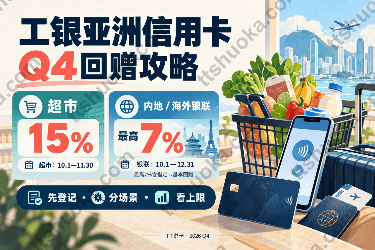 2026工银亚洲Q4信用卡回赠攻略：超市返15%、内地/海外银联最高返7%，登记门槛与刷卡上限