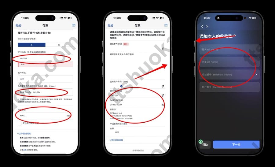 IBKR显示虚拟账户号码、SWIFT和收款银行信息,Starryblu同时填写本人收款账户