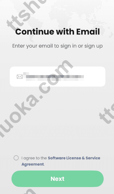 TenPayGo 邮箱注册页面,显示 Continue with Email 和邮箱输入框