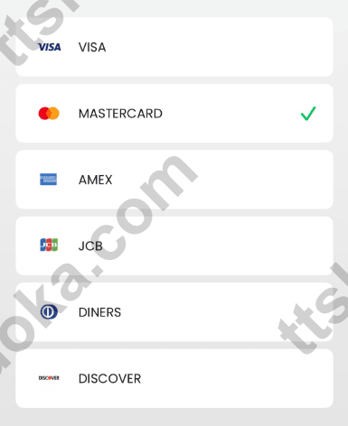 TenPayGo 绑卡页面显示支持 Visa、Mastercard、AMEX、JCB、Diners、Discover 等卡组织