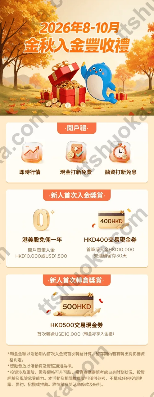 云锋有鱼金秋入金丰收礼活动海报：开户礼、免佣和交易现金券